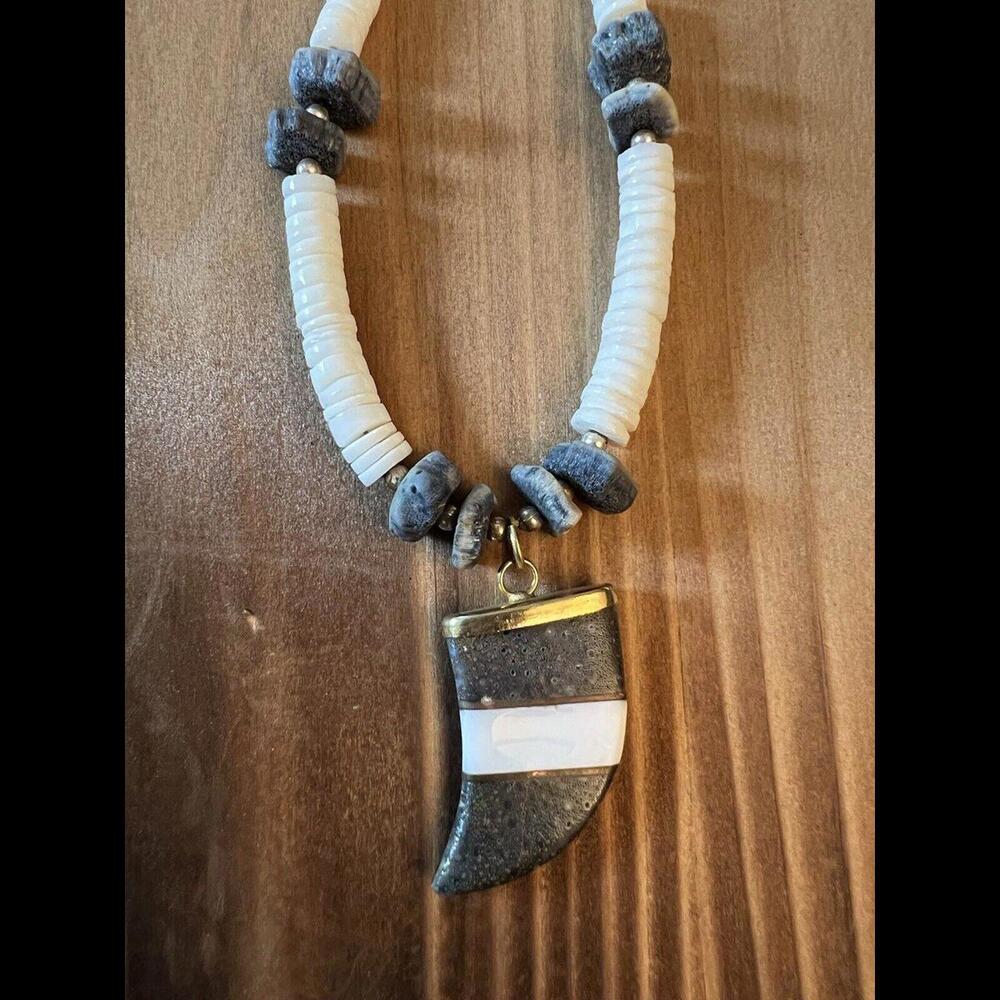 Puka Shell And Blue Coral Necklace 19 Inches